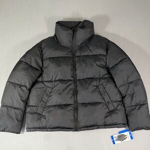 NWT HUDSON Women's Black Puffer Jacket High Neck Quilted Full Zip Size L‎